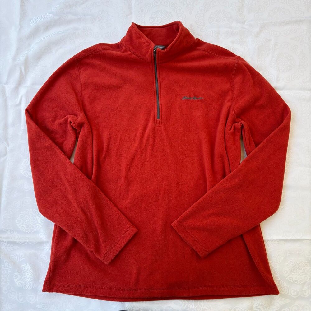 Mens Vintage Eddie Bauer Fleece Jacket Burnt Orange Outdoor Coat Warm Soft XLT
